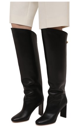 Женские кожаные ботфорты SKORPIOS черного цвета, арт. Q1W8013-0013 | Фото 3 (Каблук высота: Высокий; Материал внешний: Кожа; Высота голенища: Высокие; Материал внутренний: Натуральная кожа; Каблук тип: Устойчивый; Подошва: Плоская)