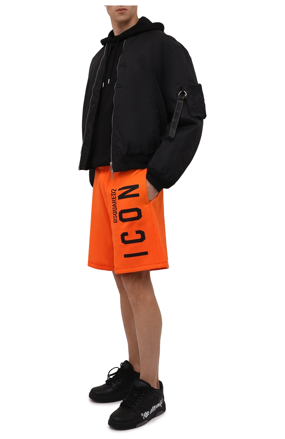 Мужские хлопковые шорты DSQUARED2 оранжевого цвета, арт. S79MU0029/S25516 | Фото 2 (Длина Шорты М: До колена; Случай: Повседневный; Стили: Гранж; Принт: С принтом; Материал внешний: Хлопок)