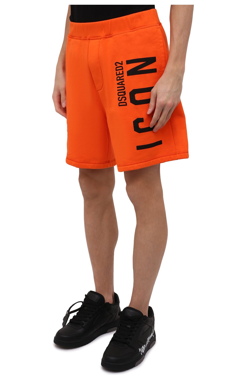 Мужские хлопковые шорты DSQUARED2 оранжевого цвета, арт. S79MU0029/S25516 | Фото 3 (Длина Шорты М: До колена; Случай: Повседневный; Стили: Гранж; Принт: С принтом; Материал внешний: Хлопок)