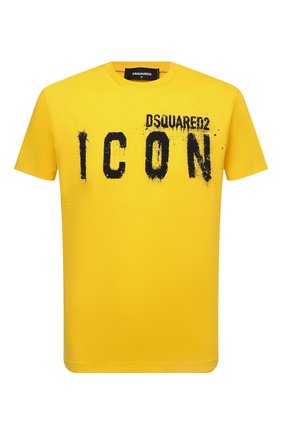 Мужская хлопковая футболка DSQUARED2 желтого цвета, арт. S79GC0039/S23009 | Фото 1 (Материал внешний: Хлопок; Рукава: Короткие; Длина (для топов): Стандартные; Принт: С принтом; Стили: Гранж)