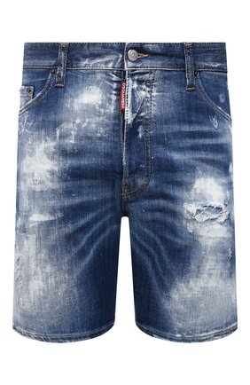 Мужские джинсовые шорты DSQUARED2 синего цвета, арт. S74MU0683/S30342 | Фото 1 (Материал внешний: Хлопок, Деним; Длина Шорты М: До колена; Кросс-КТ: Деним; Принт: Без принта; Стили: Гранж; Случай: Повседневный)