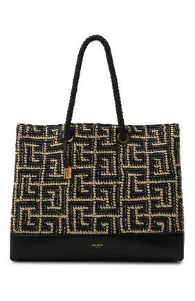 Женский сумка-тоут BALMAIN черно-белого цвета, арт. XN1FF724/TMRF | Фото 1 (Материал: Текстиль; Размер: large; Сумки-технические: Сумки-шопперы)