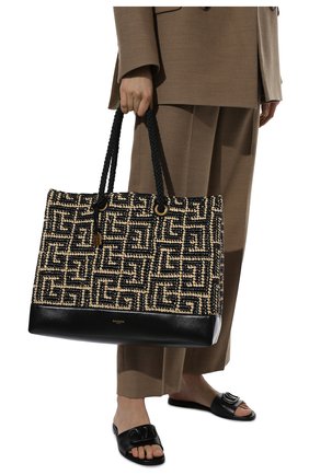 Женский сумка-тоут BALMAIN черно-белого цвета, арт. XN1FF724/TMRF | Фото 2 (Материал: Текстиль; Размер: large; Сумки-технические: Сумки-шопперы)