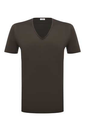 Мужская хлопковая футболка ZIMMERLI хаки цвета, арт. 286-1442 | Фото 1 (Длина (для топов): Стандартные; Рукава: Короткие; Материал внешний: Хлопок; Кросс-КТ: домашняя одежда)