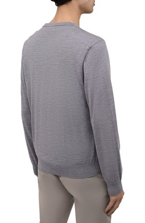 Мужской шерстяной пуловер Z ZEGNA серого цвета, арт. VZM96/ZZ100 | Фото 4 (Материал внешний: Шерсть; Рукава: Длинные; Принт: Без принта; Длина (для топов): Стандартные; Вырез: V-образный; Мужское Кросс-КТ: Пуловеры; Стили: Кэжуэл)