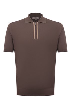 Мужское хлопковое поло CANALI коричневого цвета по цене 43100 руб., арт. C0847/MK01440 | Фото 1 Мужское хлопковое поло CANALI коричневого цвета, арт. C0847/MK01440 | Фото 1 (Длина (для топов): Стандартные; Рукава: Короткие; Материал внешний: Хлопок; Кросс-КТ: Трикотаж; Застежка: Молния; Стили: Кэжуэл)