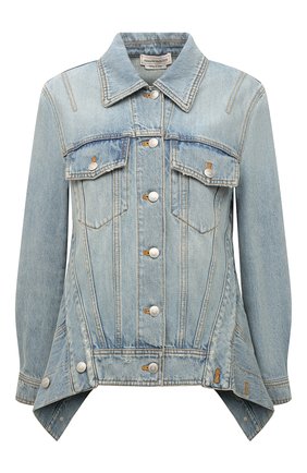 Женская джинсовая куртка ALEXANDER MCQUEEN светло-голубого цвета, арт. 687459/QMABR | Фото 1 (Длина (верхняя одежда): Короткие; Рукава: Длинные; Материал внешний: Хлопок, Деним; Стили: Кэжуэл; Кросс-КТ: Деним, Куртка)