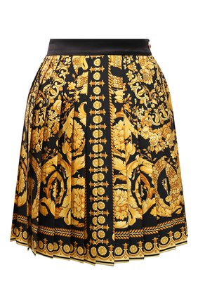 Женская шелковая юбка VERSACE желтого цвета по цене 141000 руб., арт. 1004222/1A03068 | Фото 1 Женская шелковая юбка VERSACE желтого цвета, арт. 1004222/1A03068 | Фото 1 (Материал внешний: Шелк; Длина Ж (юбки, платья, шорты): Мини; Стили: Гламурный; Женское Кросс-КТ: Юбка-одежда, юбка-плиссе)