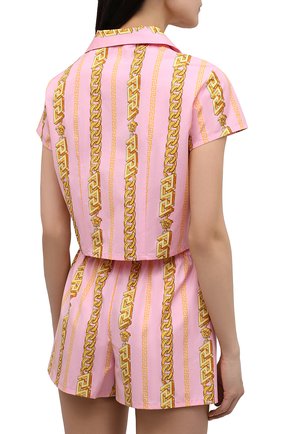 Женская хлопковая рубашка VERSACE розового цвета, арт. 1003661/1A02527 | Фото 4 (Рукава: Короткие; Материал внешний: Хлопок; Женское Кросс-КТ: Блуза-белье; Длина (для топов): Укороченные)