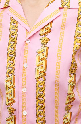 Женская хлопковая рубашка VERSACE розового цвета, арт. 1003661/1A02527 | Фото 5 (Рукава: Короткие; Материал внешний: Хлопок; Женское Кросс-КТ: Блуза-белье; Длина (для топов): Укороченные)