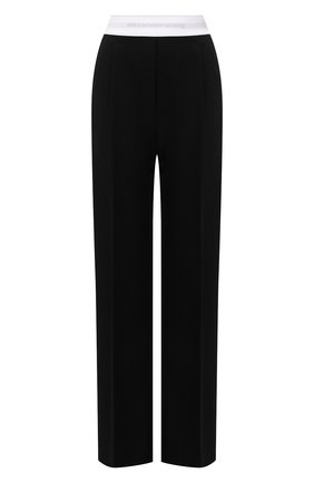 Женские шерстяные брюки ALEXANDER WANG черного цвета, арт. 1WC1224413 | Фото 1 (Материал внешний: Шерсть; Длина (брюки, джинсы): Удлиненные; Стили: Спорт-шик; Женское Кросс-КТ: Брюки-одежда; Силуэт Ж (брюки и джинсы): Широкие)