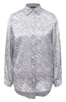 Женская шелковая блузка KITON серебряного цвета, арт. D53420K0983A | Фото 1 (Материал внешний: Шелк; Длина (для топов): Стандартные; Рукава: Длинные; Стили: Романтичный; Принт: С принтом; Женское Кросс-КТ: Блуза-одежда)