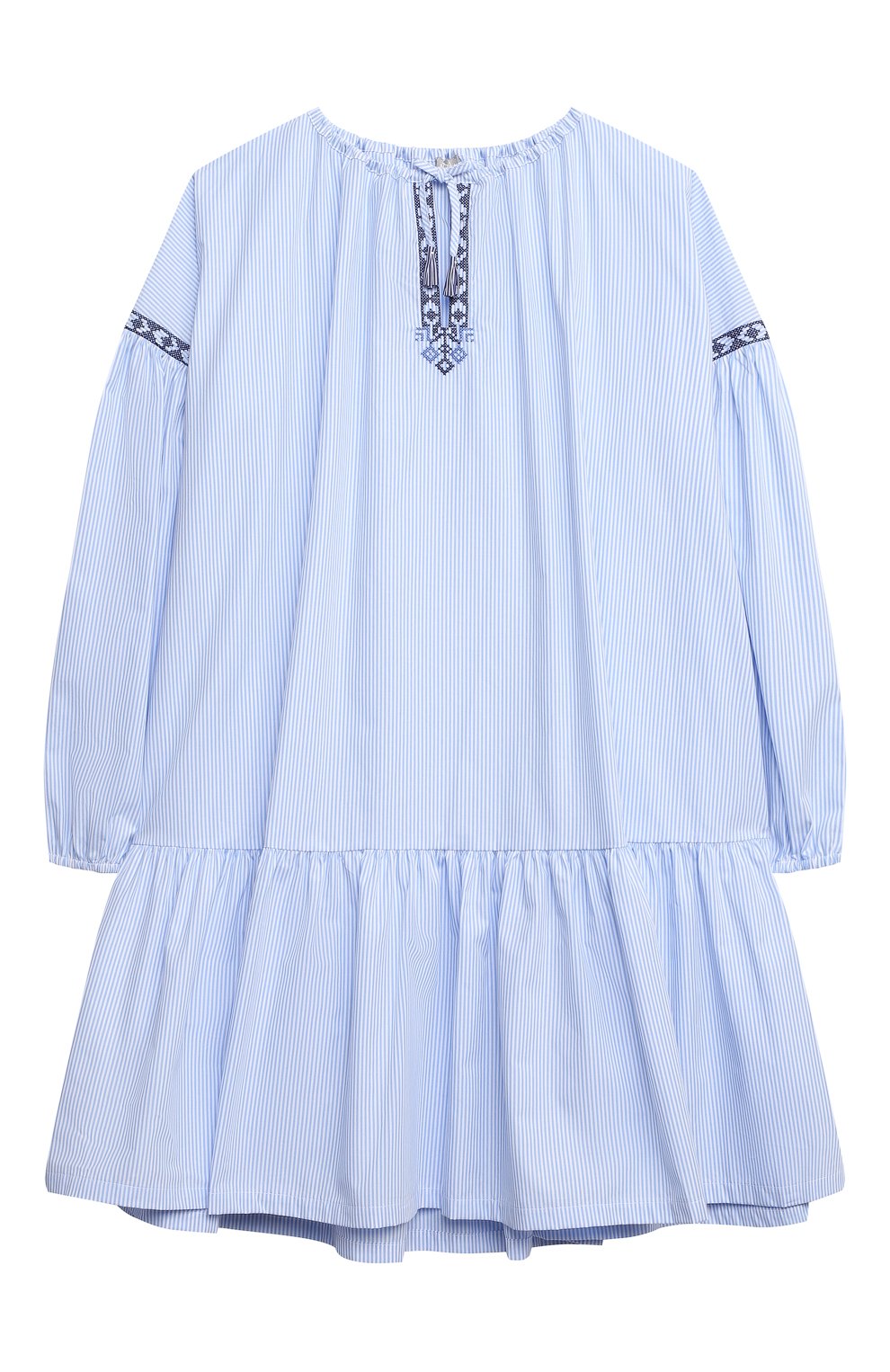 Детское хлопковое платье IL GUFO голубого цвета, арт. P22VL485C1052/5A-8A | Фото 1 (Рукава: Длинные; Материал внешний: Хлопок; Ростовка одежда: 4 года | 104 см, 5 лет | 110 см, 7 лет | 122 см)