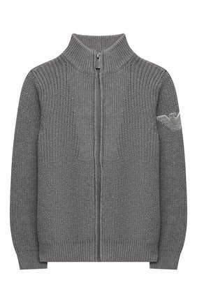 Детский хлопковый кардиган EMPORIO ARMANI серого цвета по цене 21650 руб., арт. 3L4M56/4M0HZ | Фото 1 Детский хлопковый кардиган EMPORIO ARMANI серого цвета, арт. 3L4M56/4M0HZ | Фото 1 (Материал внешний: Хлопок; Рукава: Длинные; Мальчики Кросс-КТ: Кардиган-одежда; Ростовка одежда: 10 - 11 лет | 140 - 146см, 13 - 15 лет | 158 см, 16 лет | 164 см, 4 года | 104 см, 5 лет | 110 см, 6 лет | 116 см, 7 лет | 122 см, 8 лет | 128 см)