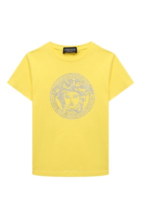 Детская хлопковая футболка VERSACE желтого цвета, арт. 1000052/1A01421/8A-14A | Фото 1 (Рукава: Короткие; Материал внешний: Хлопок)