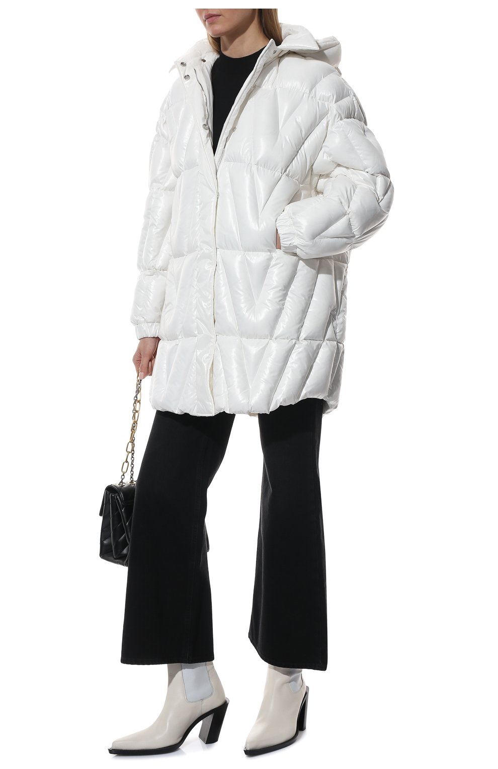 Женская утепленная куртка VALENTINO белого цвета, арт. XB3CN0A55LE | Фото 2 (Кросс-КТ: Куртка; Рукава: Длинные; Длина (верхняя одежда): До середины бедра; Материал внешний: Синтетический материал; Стили: Спорт-шик; Материал подклада: Синтетический материал)