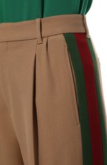 Женские шерстяные брюки GUCCI бежевого цвета, арт. 669345/ZAH12 | Фото 5 (Длина (брюки, джинсы): Удлиненные; Силуэт Ж (брюки и джинсы): Широкие; Материал внешний: Шерсть; Женское Кросс-КТ: Брюки-одежда; Региональные ограничения белый список (Axapta Mercury): RU; Стили: Кэжуэл)