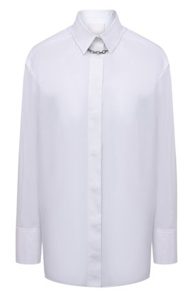 Женская хлопковая рубашка GIVENCHY белого цвета, арт. BW60WU111N | Фото 1 (Длина (для топов): Удлиненные; Рукава: 3/4; Материал внешний: Хлопок; Стили: Гламурный, Классический; Принт: Без принта; Женское Кросс-КТ: Рубашка-одежда)