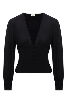 Женская блузка из вискозы SAINT LAURENT черного цвета по цене 124500 руб., арт. 689332/Y103W | Фото 1 Женская блузка из вискозы SAINT LAURENT черного цвета, арт. 689332/Y103W | Фото 1 (Материал внешний: Вискоза; Рукава: Длинные; Длина (для топов): Стандартные; Стили: Кэжуэл; Принт: Без принта; Женское Кросс-КТ: Блуза-одежда)