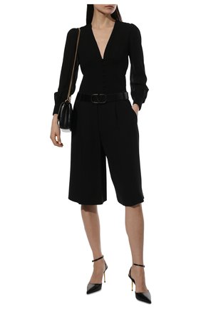 Женская блузка из вискозы SAINT LAURENT черного цвета, арт. 689332/Y103W | Фото 2 (Материал внешний: Вискоза; Рукава: Длинные; Длина (для топов): Стандартные; Стили: Кэжуэл; Принт: Без принта; Женское Кросс-КТ: Блуза-одежда)