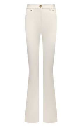 Женские джинсы BALMAIN молочного цвета, арт. XF1MJ025/DB71 | Фото 1 (Материал внешний: Хлопок, Деним; Длина (брюки, джинсы): Удлиненные; Стили: Гламурный; Кросс-КТ: Деним; Силуэт Ж (брюки и джинсы): Расклешенные)