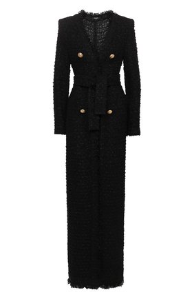 Женское пальто из хлопка и вискозы BALMAIN черного цвета, арт. XF1UE001/CB76 | Фото 1 (Материал внешний: Хлопок; Длина (верхняя одежда): Длинные; Рукава: Длинные; Стили: Гламурный; 1-2-бортные: Однобортные)