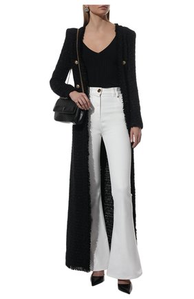 Женское пальто из хлопка и вискозы BALMAIN черного цвета по цене 281500 руб., арт. XF1UE001/CB76 | Фото 2 Женское пальто из хлопка и вискозы BALMAIN черного цвета, арт. XF1UE001/CB76 | Фото 2 (Материал внешний: Хлопок; Длина (верхняя одежда): Длинные; Рукава: Длинные; Стили: Гламурный; 1-2-бортные: Однобортные)