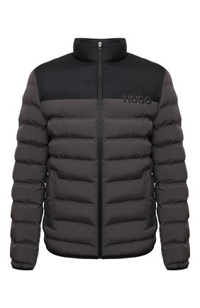 Мужская утепленная куртка HUGO темно-серого цвета, арт. 50461738 | Фото 1 (Стили: Кэжуэл; Рукава: Длинные; Материал внешний: Синтетический материал; Длина (верхняя одежда): Короткие; Кросс-КТ: Куртка; Мужское Кросс-КТ: утепленные куртки)