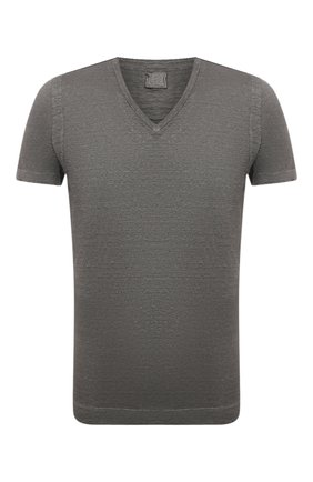 Мужская льняная футболка 120% LINO темно-серого цвета, арт. V0M7915/E908/S00 | Фото 1 (Принт: Без принта; Длина (для топов): Стандартные; Материал внешний: Лен; Стили: Кэжуэл; Рукава: Короткие)