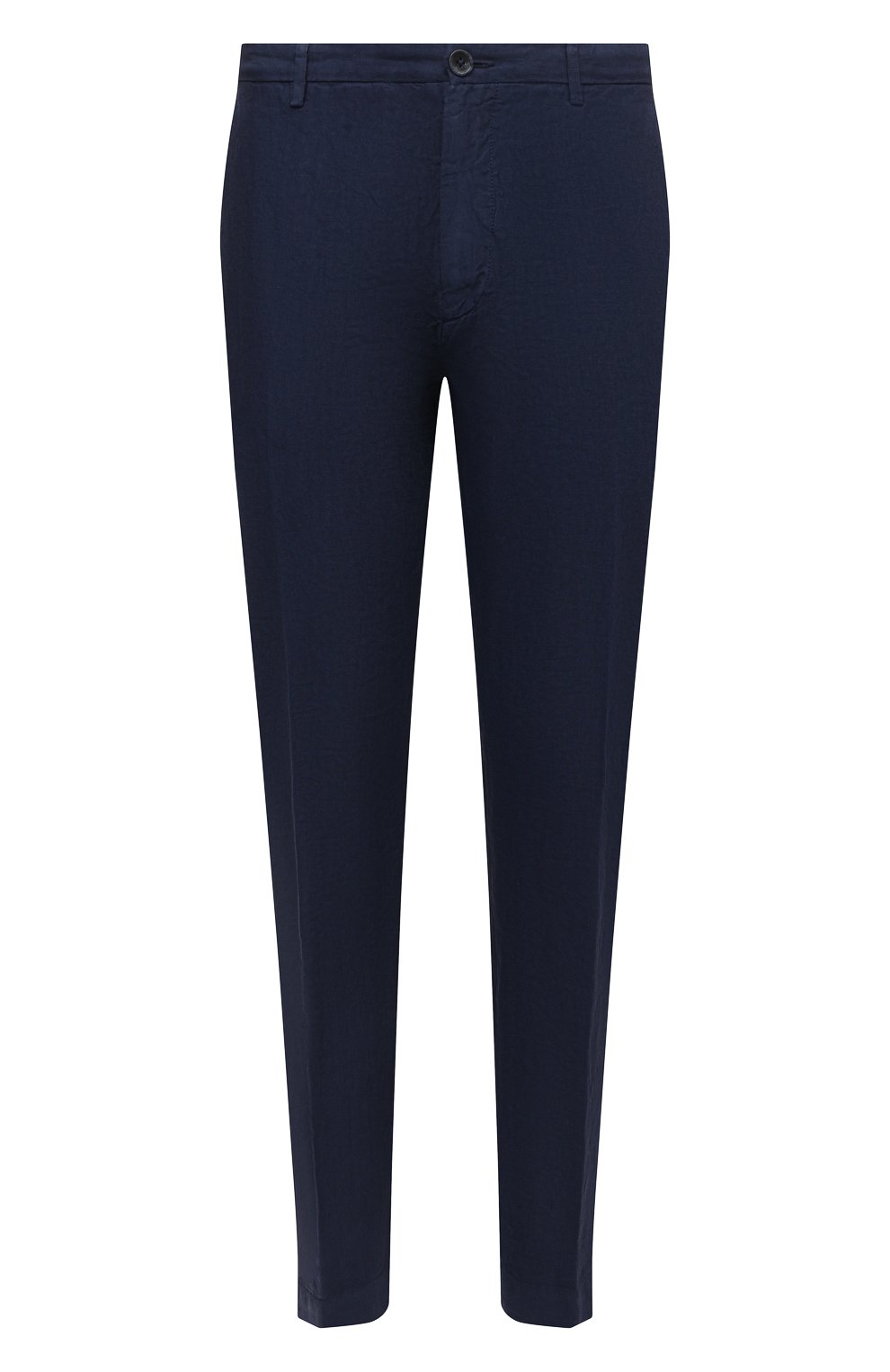 Мужские льняные брюки 120% LINO темно-синего цвета, арт. V0M2411/0253/000 | Фото 1 (Длина (брюки, джинсы): Стандартные; Случай: Повседневный; Материал внешний: Лен; Стили: Кэжуэл)