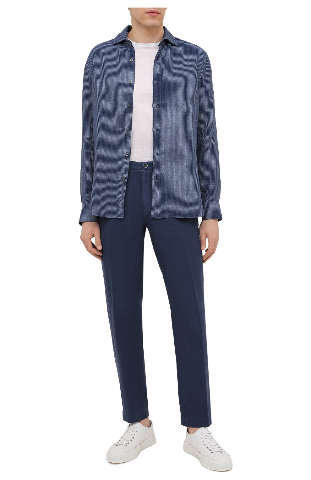 Мужские льняные брюки 120% LINO темно-синего цвета, арт. V0M2411/0253/000 | Фото 2 (Длина (брюки, джинсы): Стандартные; Случай: Повседневный; Материал внешний: Лен; Стили: Кэжуэл)