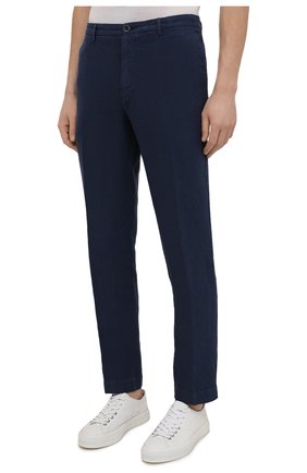 Мужские льняные брюки 120% LINO темно-синего цвета, арт. V0M2411/0253/000 | Фото 3 (Длина (брюки, джинсы): Стандартные; Случай: Повседневный; Материал внешний: Лен; Стили: Кэжуэл)
