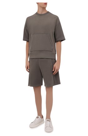 Мужской хлопковый свитшот Z ZEGNA хаки цвета по цене 31400 руб., арт. VZ484/ZZ833 | Фото 2 Мужской хлопковый свитшот Z ZEGNA хаки цвета, арт. VZ484/ZZ833 | Фото 2 (Принт: Без принта; Мужское Кросс-КТ: свитшот-одежда; Материал внешний: Хлопок; Длина (для топов): Стандартные; Стили: Спорт-шик; Рукава: Короткие)