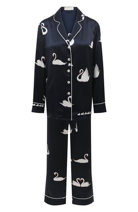 Женская шелковая пижама OLIVIA VON HALLE темно-синего цвета, арт. PS2209 | Фото 1 (Рукава: Длинные; Материал внешний: Шелк; Длина (для топов): Стандартные; Длина Ж (юбки, платья, шорты): Мини; Длина (брюки, джинсы): Стандартные)