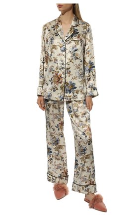 Женская шелковая пижама OLIVIA VON HALLE кремвого цвета, арт. PS2203 | Фото 2 (Рукава: Длинные; Длина (для топов): Стандартные; Длина (брюки, джинсы): Стандартные; Материал внешний: Шелк; Длина Ж (юбки, платья, шорты): Мини)