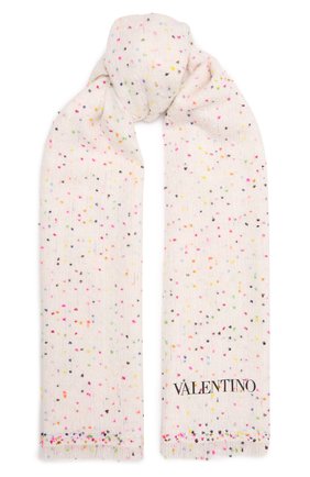Женский кашемировый шарф VALENTINO кремвого цвета, арт. XW2ET028/NWU | Фото 1 (Материал: Шерсть, Текстиль, Кашемир)