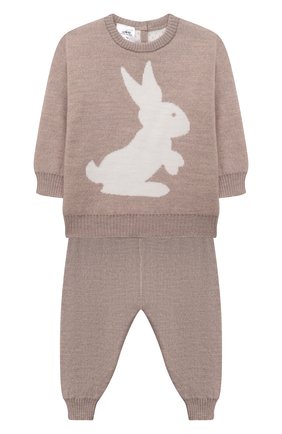 Детский комплект из пуловер и брюк WOOL&COTTON бежевого цвета по цене 11500 руб., арт. VMLSP-z | Фото 1 Детский комплект из пуловер и брюк WOOL&COTTON бежевого цвета, арт. VMLSP-z | Фото 1 (Рукава: Короткие; Материал внешний: Шерсть)