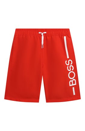 Детские плавки-шорты BOSS красного цвета, арт. J24768 | Фото 1 (Материал внешний: Синтетический материал)