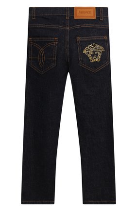 Детские джинсы VERSACE темно-синего цвета по цене 27900 руб., арт. 1001136/1A02044/4A-6A | Фото 2 Детские джинсы VERSACE темно-синего цвета, арт. 1001136/1A02044/4A-6A | Фото 2 (Материал внешний: Хлопок; Детали: Однотонный; Ростовка одежда: 6 лет | 116 см)