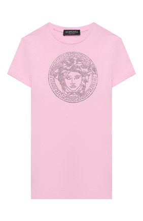 Детское хлопковое платье-футболка VERSACE розового цвета, арт. 1000319/1A01421/4A-6A | Фото 1 (Рукава: Короткие; Материал внешний: Хлопок; Ростовка одежда: 4 года | 104 см, 6 лет | 116 см)