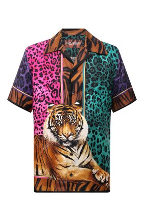 Мужская шелковая рубашка DOLCE & GABBANA разноцветного цвета, арт. I5772M/FI192 | Фото 1 (Принт: С принтом; Случай: Повседневный; Стили: Гламурный; Длина (для топов): Стандартные; Воротник: Отложной; Рукава: Короткие; Материал внешний: Шелк)