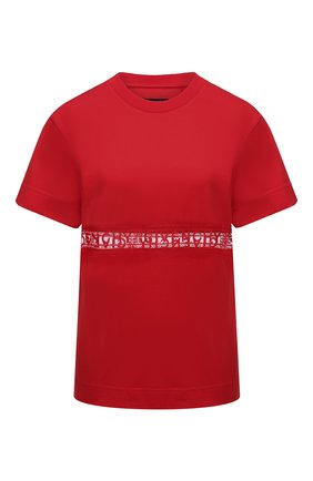 Женская хлопковая футболка GIVENCHY красного цвета, арт. BW709T3Z7Z | Фото 1 (Длина (для топов): Стандартные; Рукава: Короткие; Материал внешний: Хлопок; Женское Кросс-КТ: Футболка-одежда; Принт: С принтом; Стили: Романтичный)