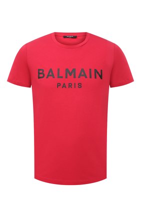 Мужская хлопковая футболка BALMAIN красного цвета, арт. XH1EF000/BB23 | Фото 1 (Рукава: Короткие; Длина (для топов): Стандартные; Принт: С принтом; Материал внешний: Хлопок; Стили: Кэжуэл)