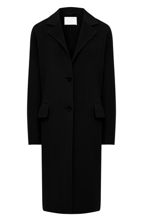 Женское шерстяное пальто BOSS черного цвета, арт. 50461276 | Фото 1 (Рукава: Длинные; Материал внешний: Шерсть; Длина (верхняя одежда): До колена; Стили: Кэжуэл; 1-2-бортные: Однобортные)