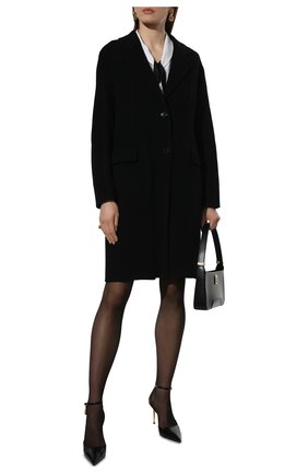Женское шерстяное пальто BOSS черного цвета, арт. 50461276 | Фото 2 (Рукава: Длинные; Материал внешний: Шерсть; Длина (верхняя одежда): До колена; Стили: Кэжуэл; 1-2-бортные: Однобортные)