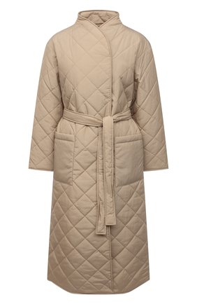 Женское стеганое пальто BOSS бежевого цвета, арт. 50466533 | Фото 1 (Материал внешний: Синтетический материал; Длина (верхняя одежда): Длинные; Рукава: Длинные; Стили: Кэжуэл; 1-2-бортные: Однобортные)