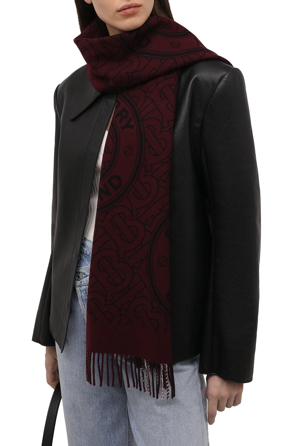 Женский кашемировый шарф BURBERRY бордового цвета, арт. 8049010 | Фото 3 (Материал: Текстиль, Кашемир, Шерсть)