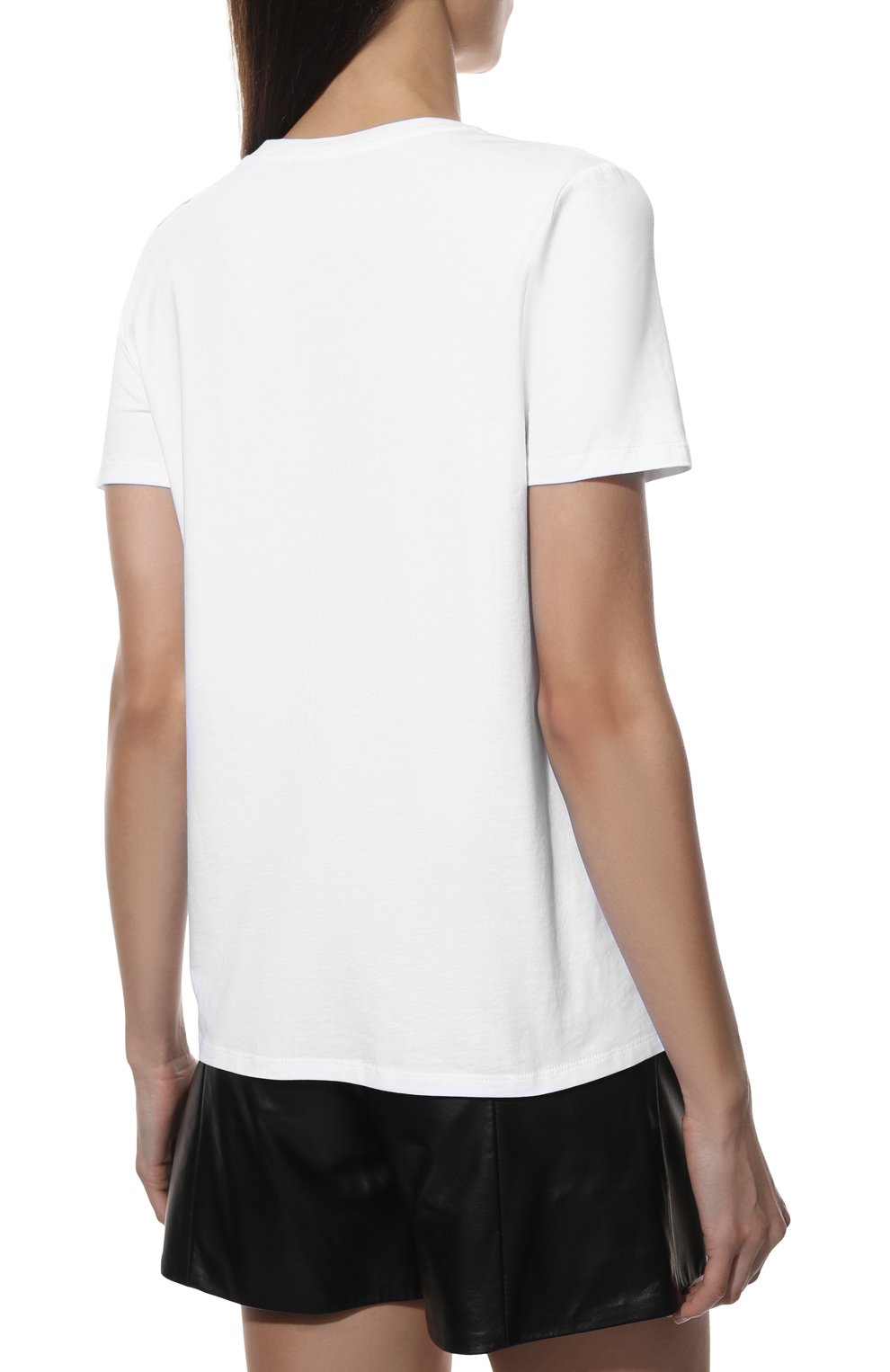 Женская хлопковая футболка BALMAIN белого цвета, арт. XF1EF005/BB28 | Фото 4 (Рукава: Короткие; Длина (для топов): Стандартные; Принт: С принтом; Материал внешний: Хлопок; Стили: Спорт-шик; Женское Кросс-КТ: Футболка-одежда)