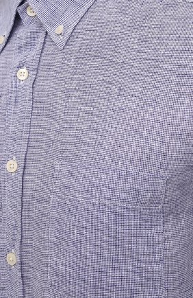 Мужская льняная рубашка 120% LINO синего цвета, арт. V0M1072/G065/100 | Фото 5 (Манжеты: На пуговицах; Воротник: Button down; Рукава: Длинные; Случай: Повседневный; Длина (для топов): Стандартные; Материал внешний: Лен; Принт: Однотонные; Стили: Кэжуэл)