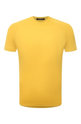 Мужская шерстяная футболка ERMENEGILDO ZEGNA желтого цвета, арт. UZ328/706 | Фото 1 (Материал внешний: Шерсть; Длина (для топов): Стандартные; Рукава: Короткие; Принт: Без принта; Стили: Кэжуэл)